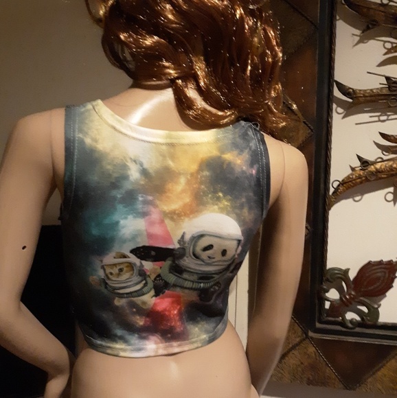 🎉NWOT! Pink Star Dust Cat & Panda Crop Top Sz S🎉 - Picture 5 of 8